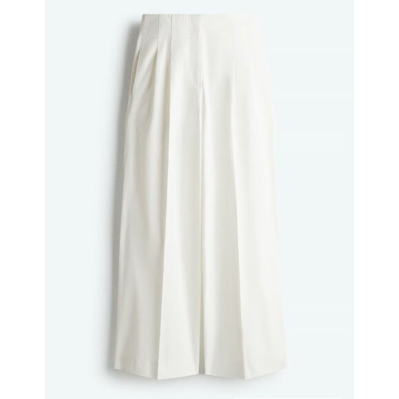 H&M Edition White Pleated Front Wide Leg Pants 12